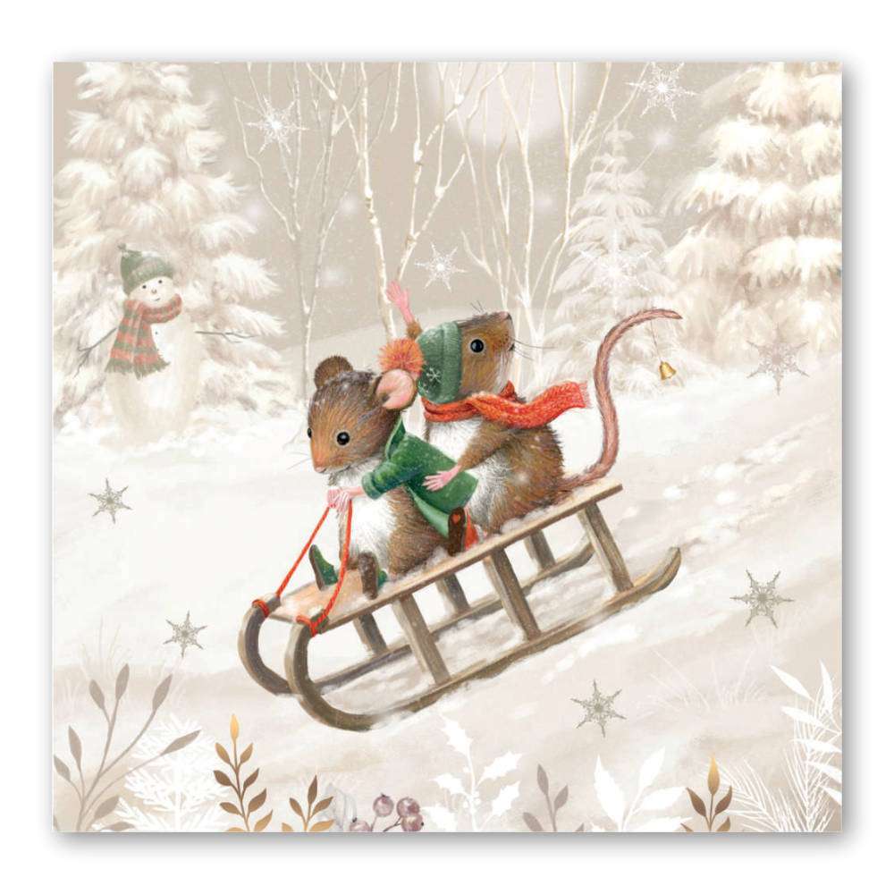 Hope Pastures Christmas Cards: Sledging Mice